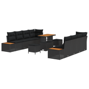 Tuinbankenset poly rattan 11-delig zwart acacia