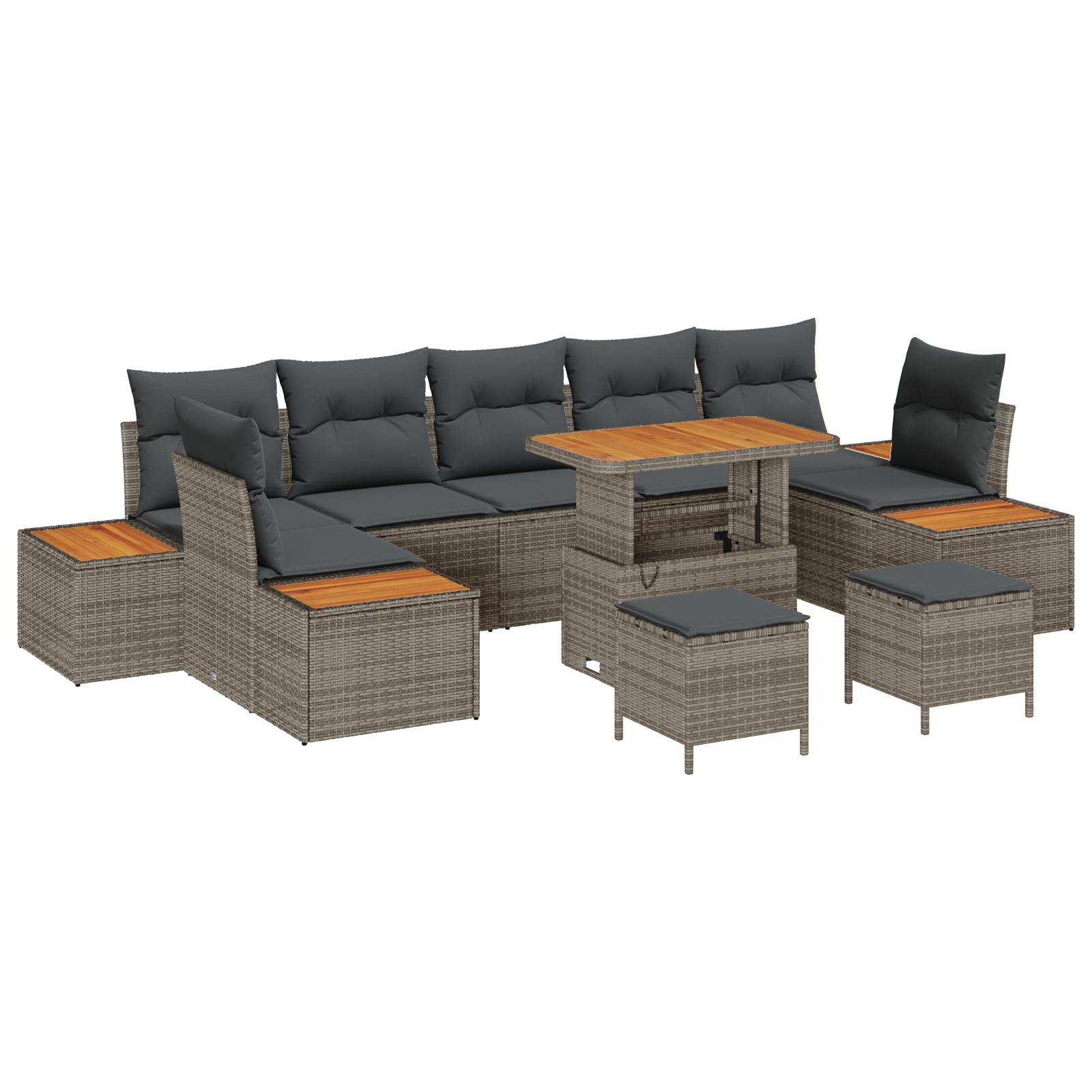 10-delige Tuinbankenset met kussens poly rattan acacia beige