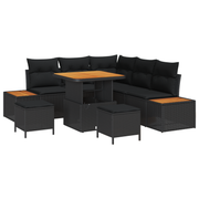 Tuinbankenset poly rattan acacia zwart 8-delig