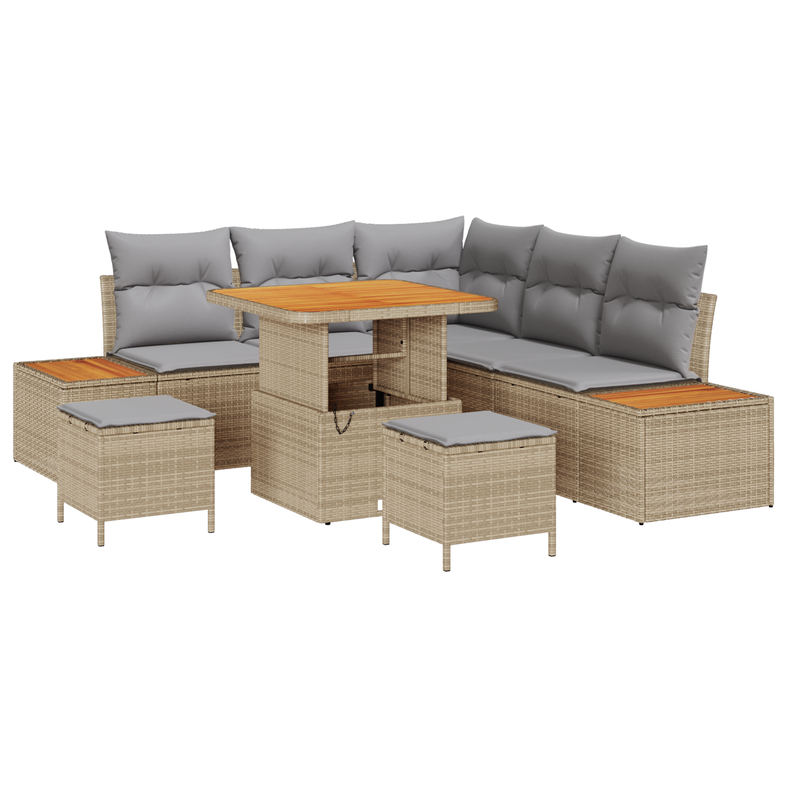 8-delige Tuinbankenset met kussens poly rattan acacia beige