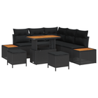 Loungebankenset 8-delig poly rattan acacia zwart