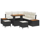 Tuinbankenset poly rattan acacia 8-delig zwart