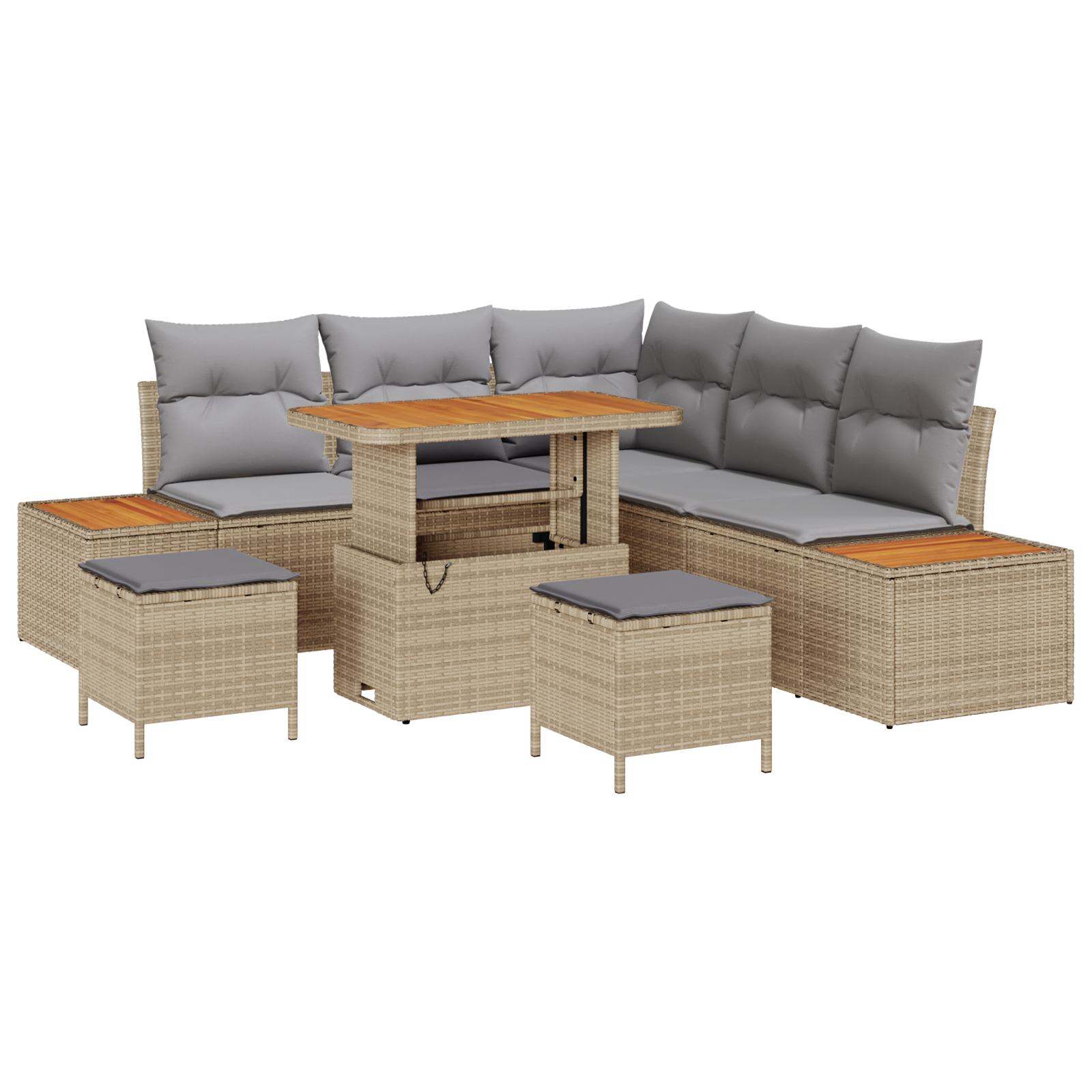 8-delige Tuinbankenset met kussens poly rattan acacia beige