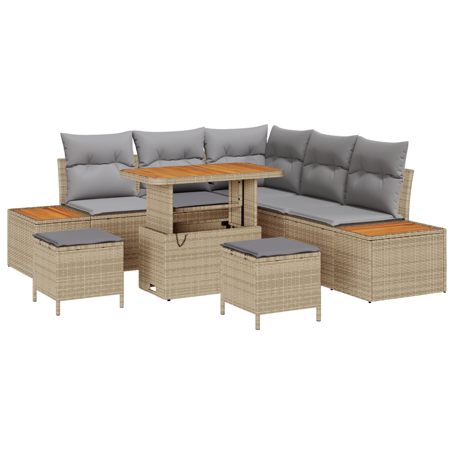 8-delige Tuinbankenset met kussens poly rattan acacia beige