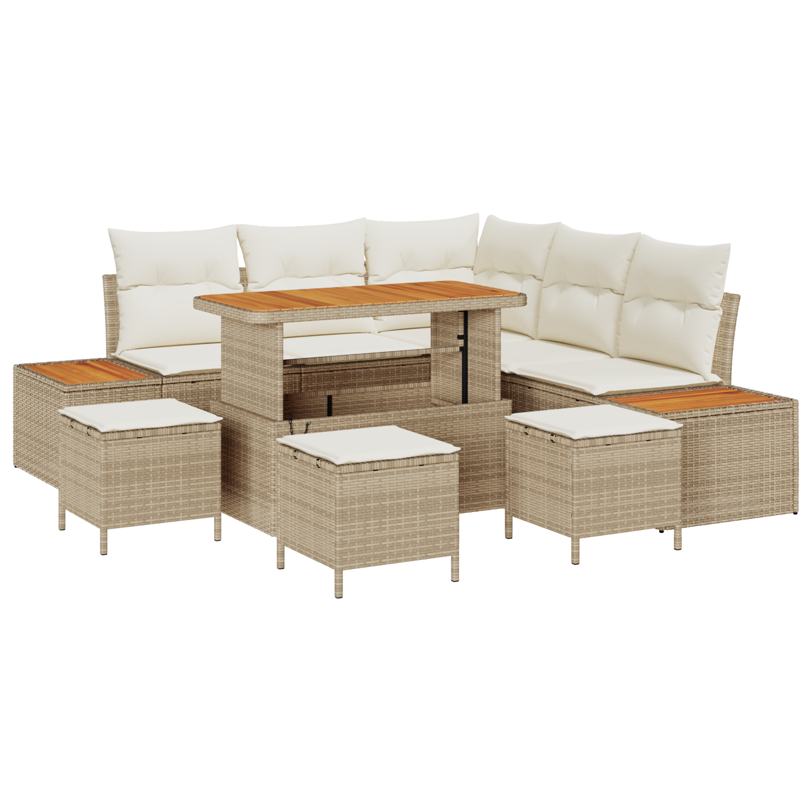 9-delige Tuinbankenset met kussens poly rattan acacia beige