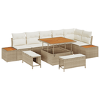 Tuinbankenset 9-delig poly rattan acacia beige