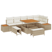 Tuinbankenset 9-delig poly rattan acacia beige
