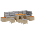 Tuinbankenset poly rattan acacia beige 9-delig