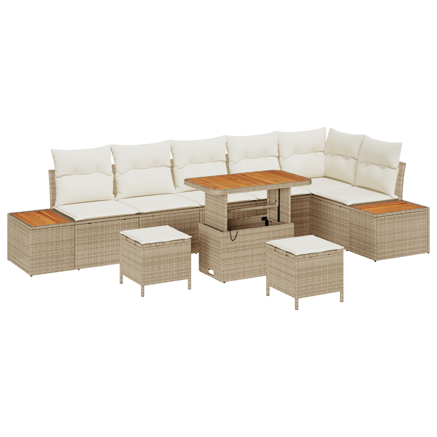 9-delige Tuinbankenset met kussens poly rattan acacia beige