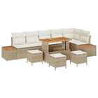 Tuinbankenset poly rattan acacia beige 10-delig