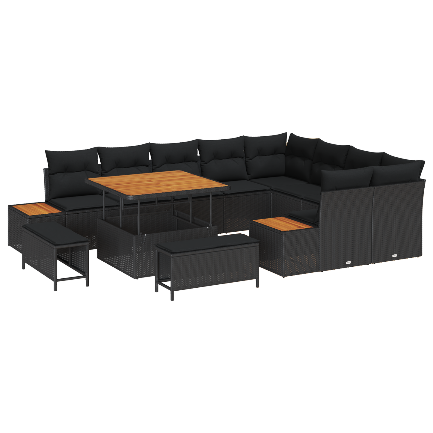 12-delige Tuinbankenset met kussens poly rattan acacia zwart