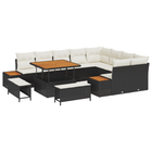 Tuinbankenset poly rattan acacia zwart 12-delig