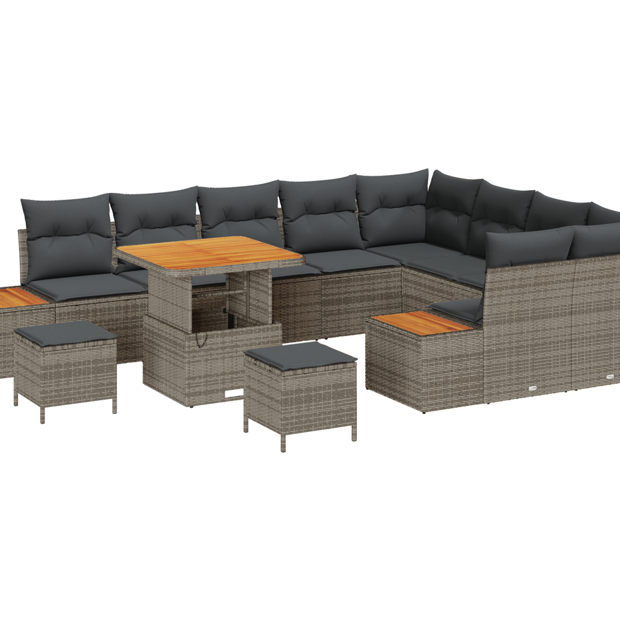 12-delige Tuinbankenset met kussens poly rattan acacia grijs