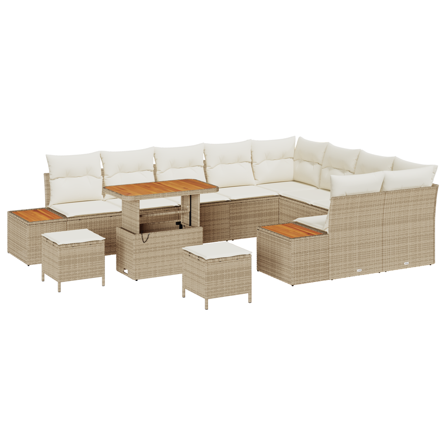 12-delige Tuinbankenset met kussens poly rattan acacia beige
