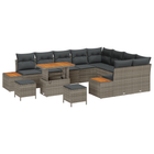 Tuinbankenset poly rattan acacia grijs 12 delig