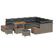 12-delige Tuinbankenset met kussens poly rattan acacia grijs