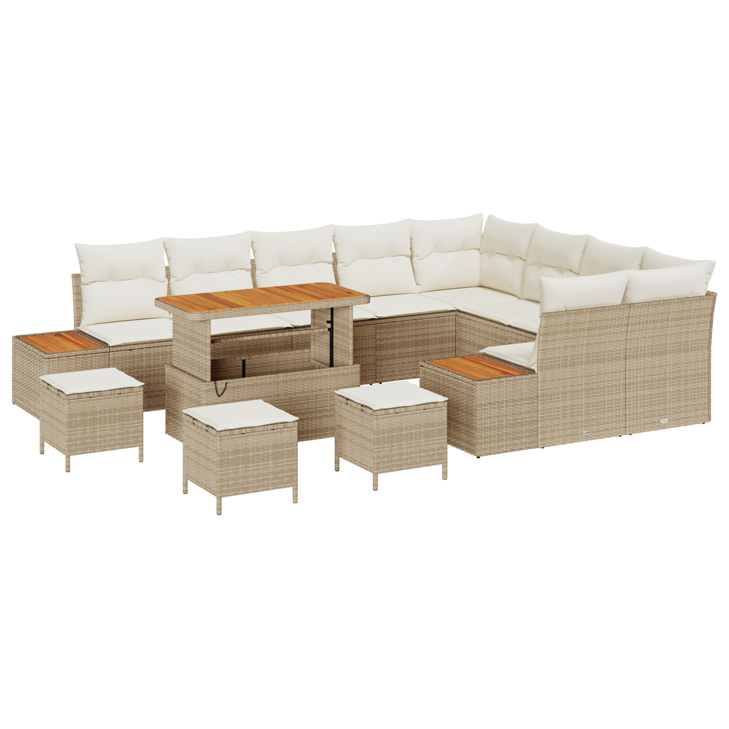 13-delige Tuinbankenset met kussens poly rattan acacia beige