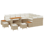 Tuinbankenset poly rattan acacia beige 13-delig