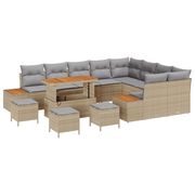 Tuinbankenset 13-delig poly rattan acacia hout beige
