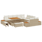 Garden bench set with cushion with storage 13 pcs Beige Poly rattan
