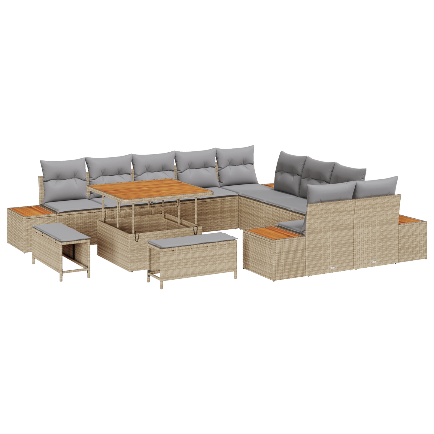 13-delige ligbed set met kussens beige poly rattan acacia