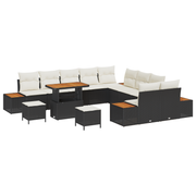 Tuinbankenset poly rattan 13-delig zwart acacia