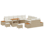 Garden bench set with cushion with storage 13 pcs Beige Poly rattan
