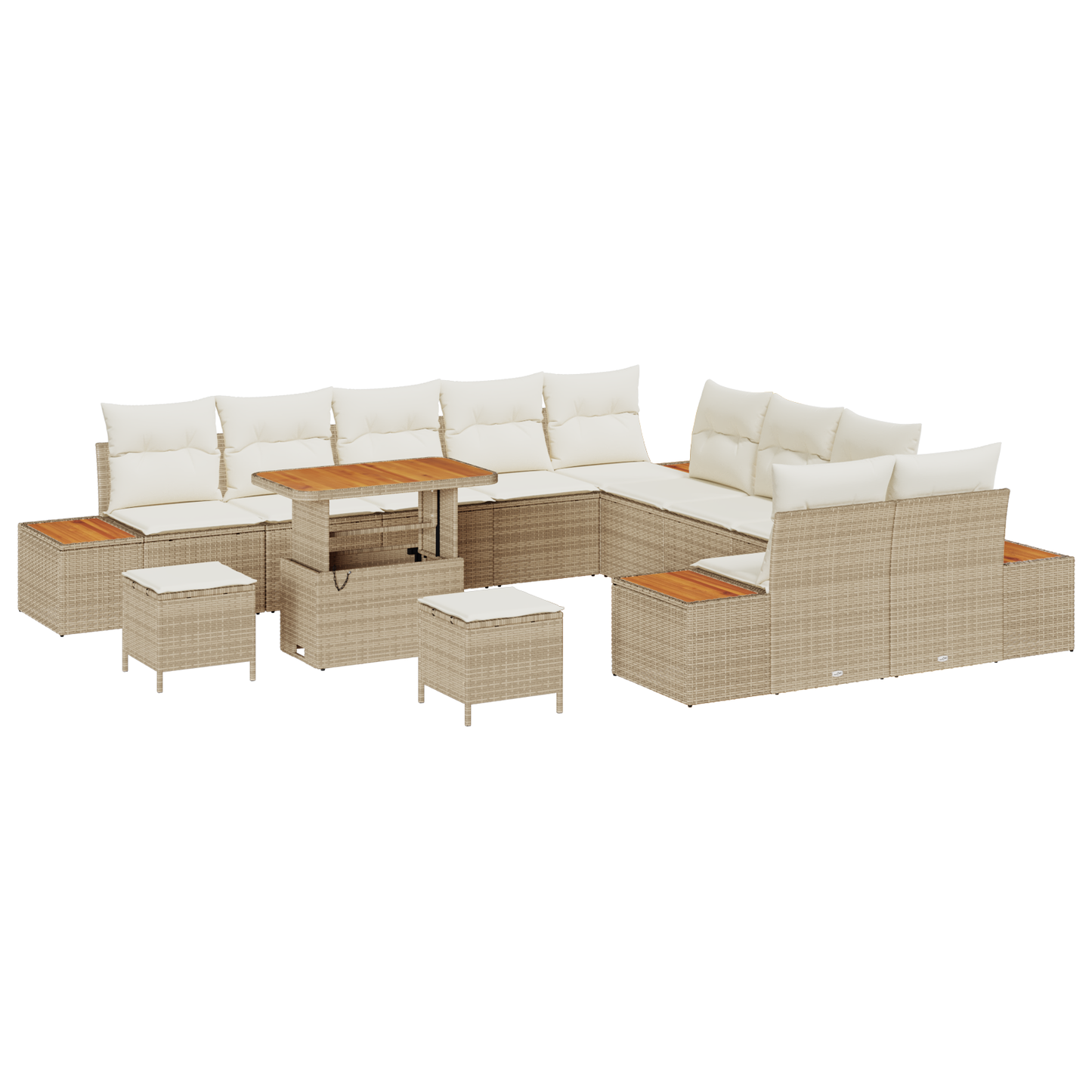 13-delige tuinsofa set met kussens in beige van poly rattan en acacia
