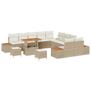 Tuinbankenset poly rattan acacia beige 13-delig