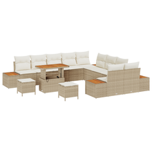 13-delige tuinsofa set met kussens in beige van poly rattan en acacia