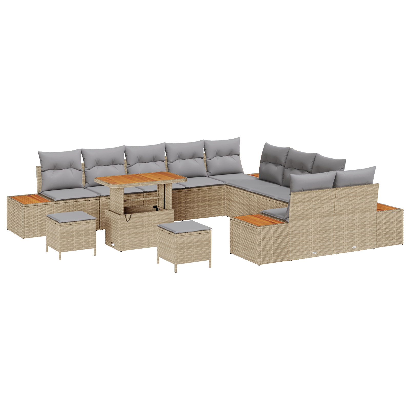 13-delige lounge set met kussens - Beige - Poly Rattan - Acacia