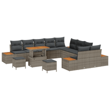 13-delige lounge set voor in de tuin met kussens in grijs poly rattan en acacia