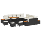 Loungeset 14-delig poly rattan zwart acacia met kussens