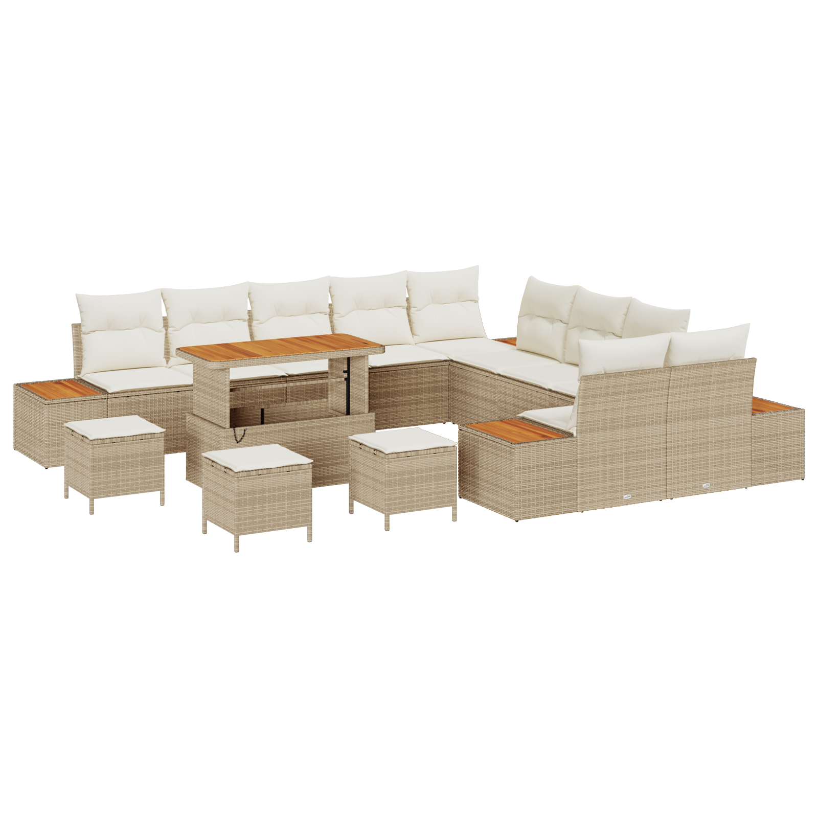 14-delige tuinset met kussens Beige Poly Rattan Acacia