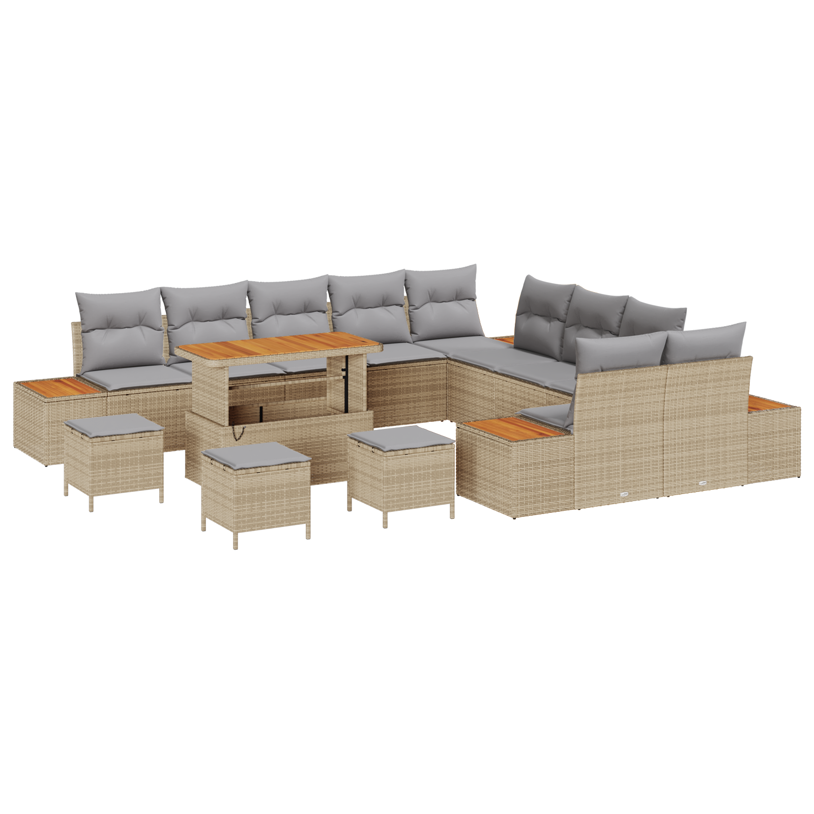 14-delige tuinset met kussens in beige poly rattan en acacia