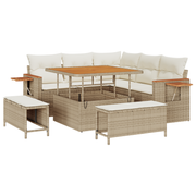 Tuinbankenset poly rattan acacia 8-delig beige