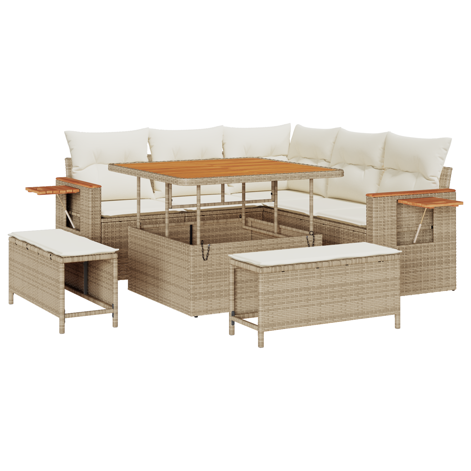 8-delige Tuinbankenset met kussens poly rattan acacia beige