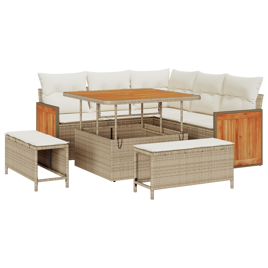 8-deligeTuinbankenset met kussens poly rattan acacia beige