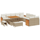 Tuinbankenset poly rattan acacia 13-delig beige
