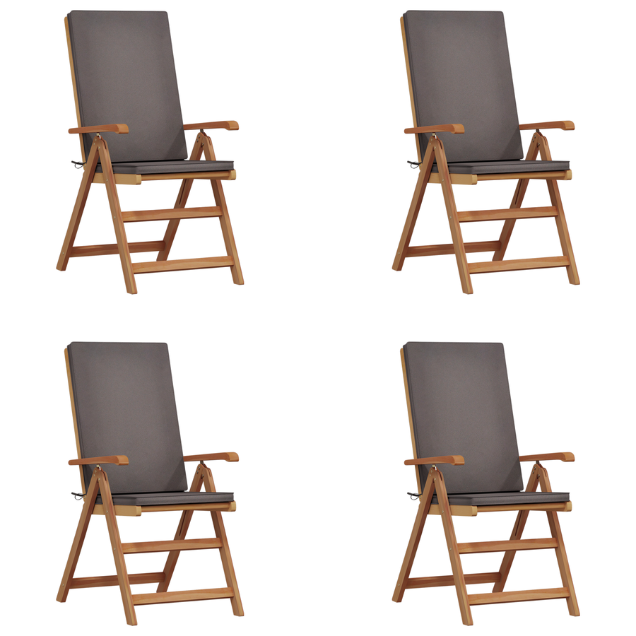 Tuinstoelen 4 st verstelbaar met kussens massief teakhout