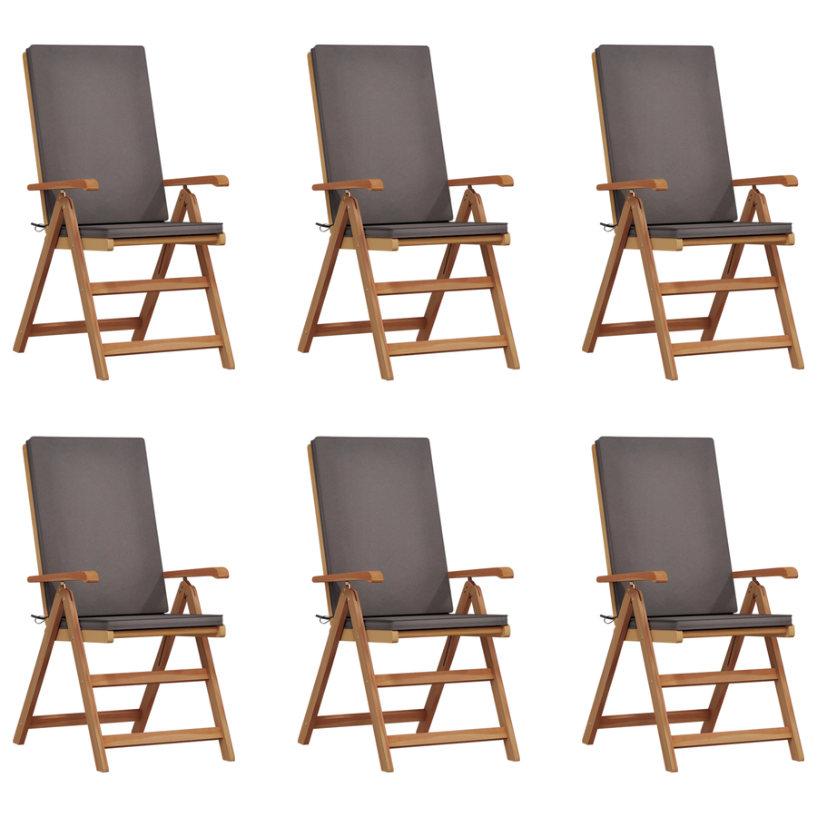 Tuinstoelen 6 st verstelbaar met kussens massief teakhout