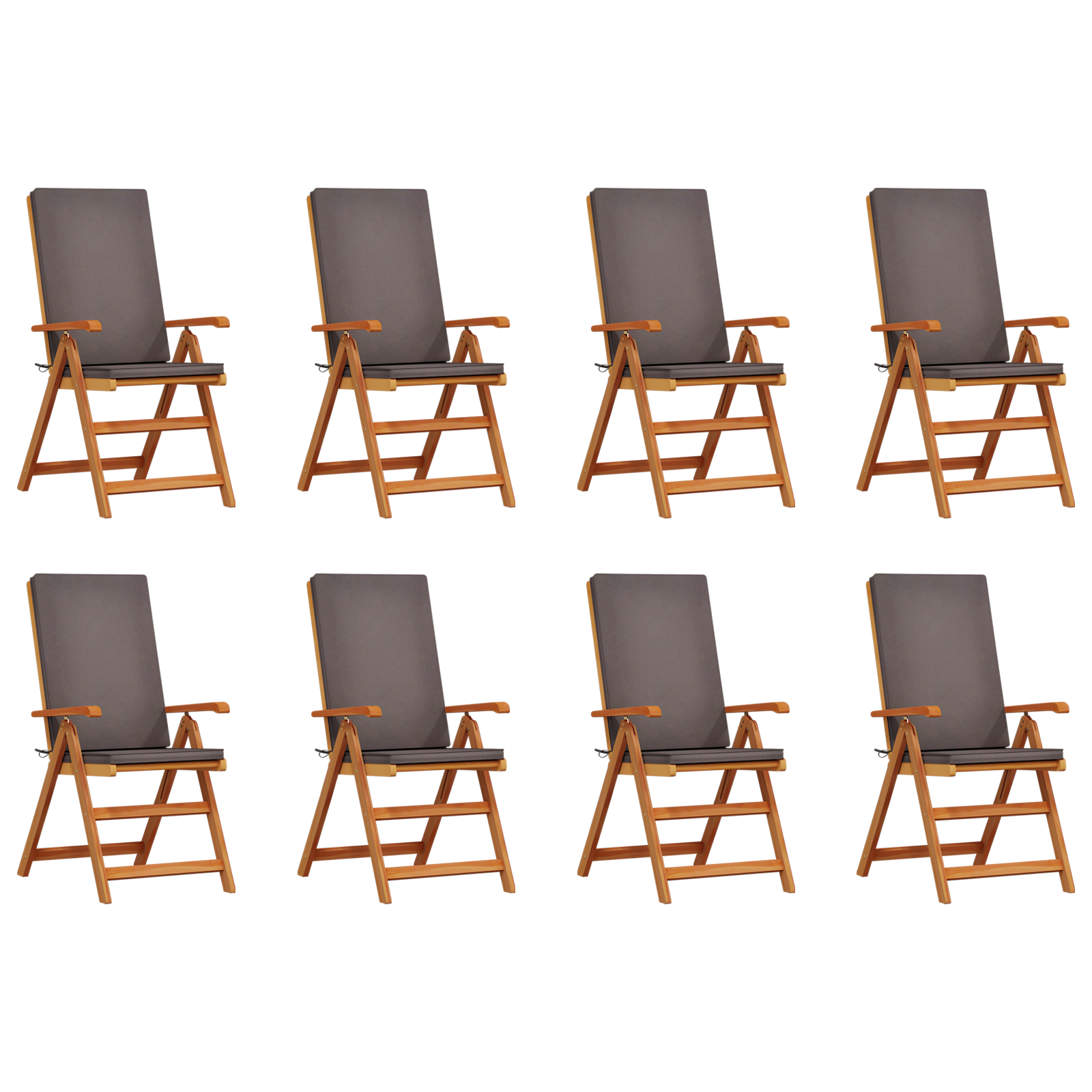 Tuinstoelen 8 st verstelbaar met kussens massief teakhout