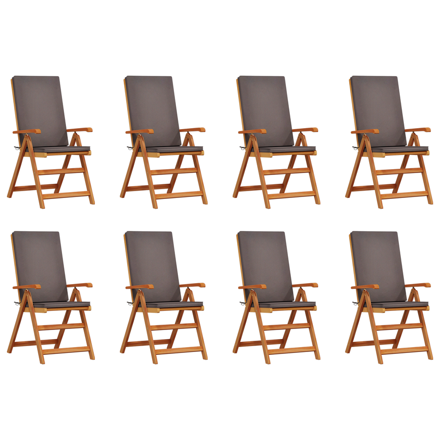 Tuinstoelen 8 st verstelbaar met kussens massief teakhout