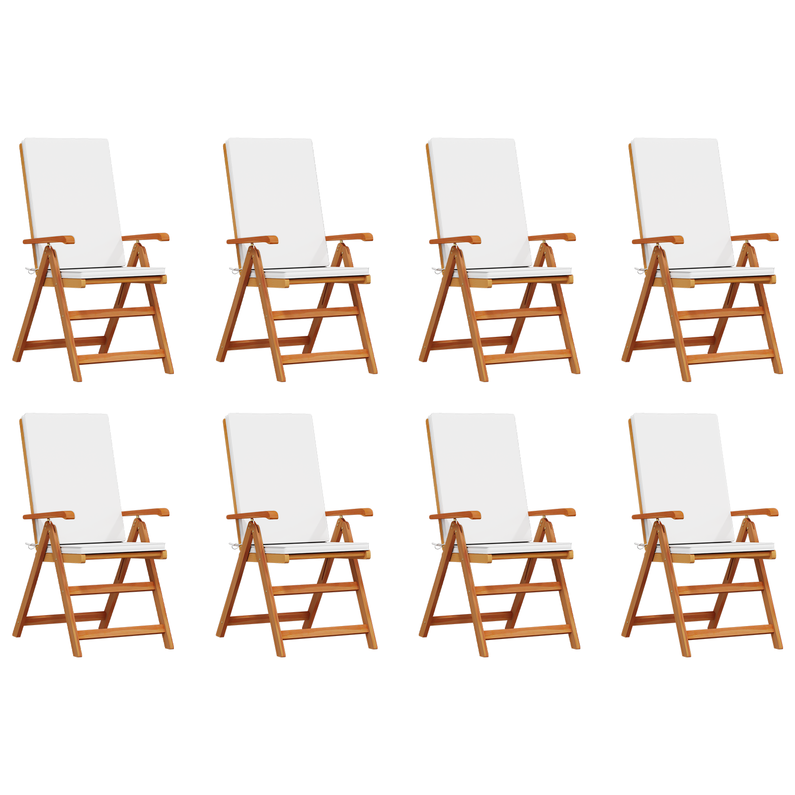 Tuinstoelen 8 st verstelbaar met kussens massief teakhout