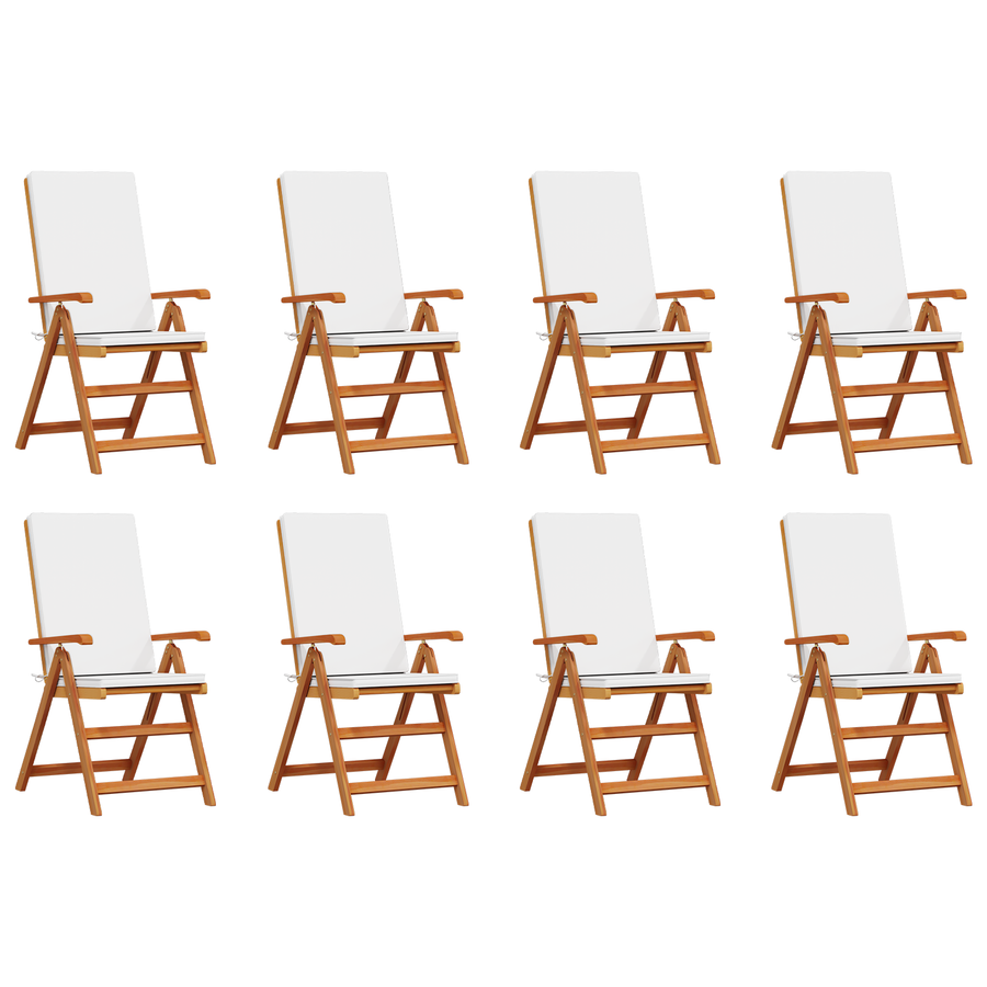 Tuinstoelen 8 st verstelbaar met kussens massief teakhout
