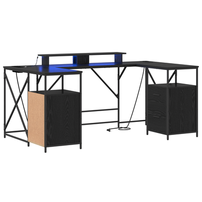 Bureau met lade met opslag Zwart eiken 182 x 101 x 87.5 cm Bewerkt hout