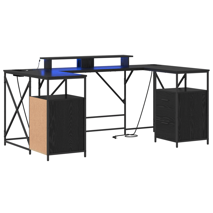 Bureau met lade met opslag Zwart eiken 182 x 101 x 87.5 cm Bewerkt hout