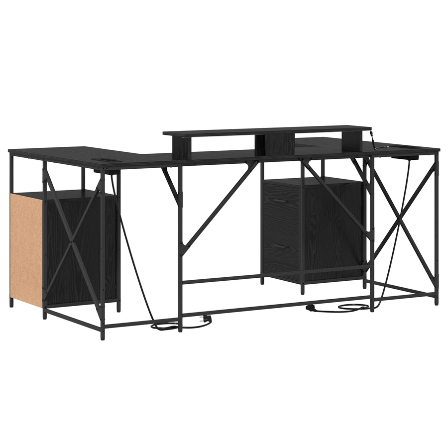 Bureau met lade met opslag Zwart eiken 182 x 101 x 87.5 cm Bewerkt hout