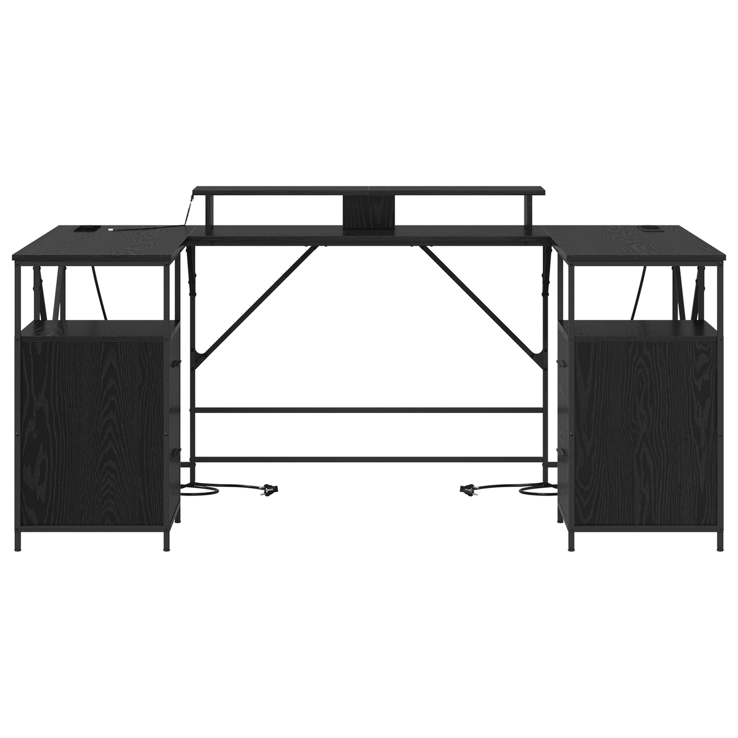 Bureau met lade met opslag Zwart eiken 182 x 101 x 87.5 cm Bewerkt hout