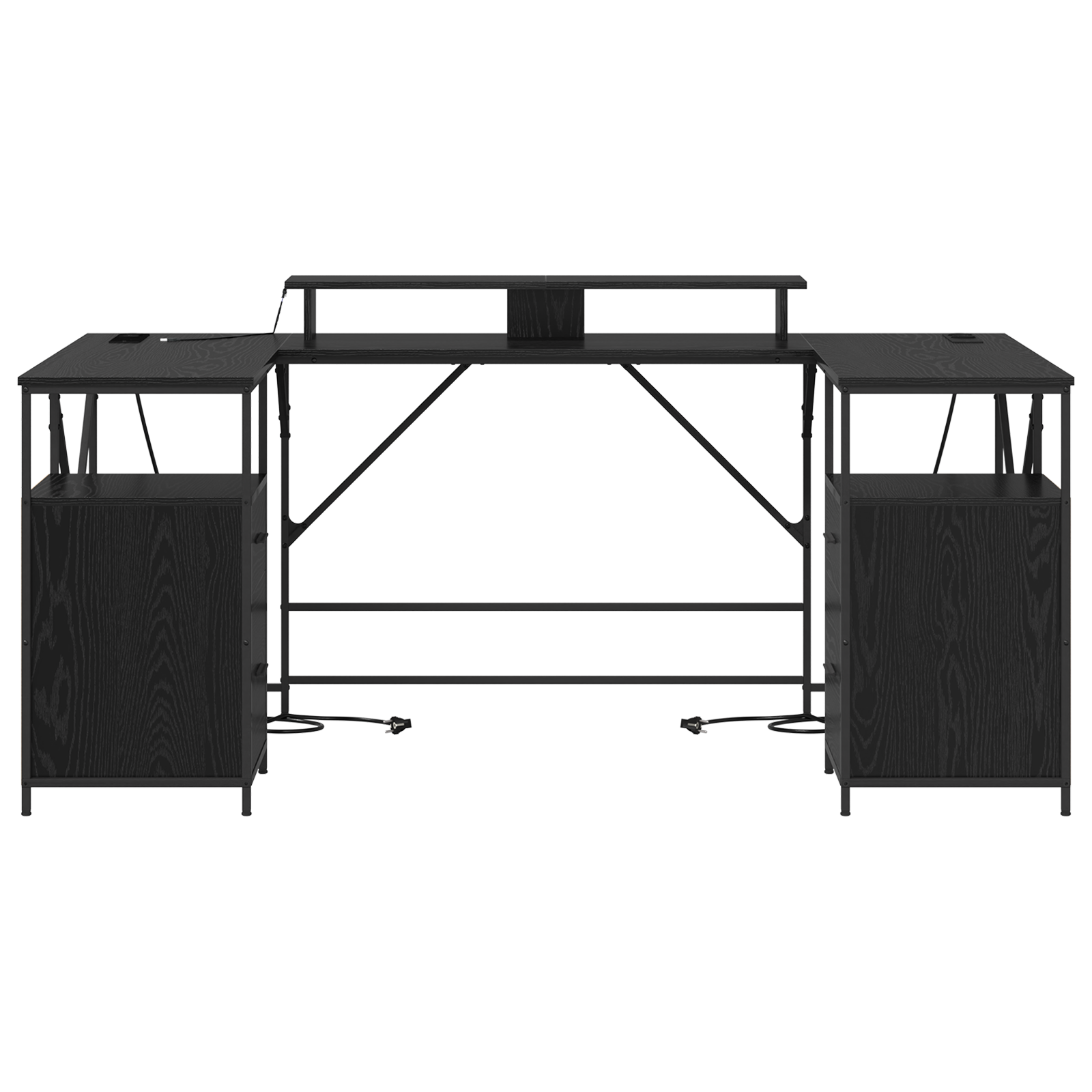 Bureau met lade met opslag Zwart eiken 182 x 101 x 87.5 cm Bewerkt hout